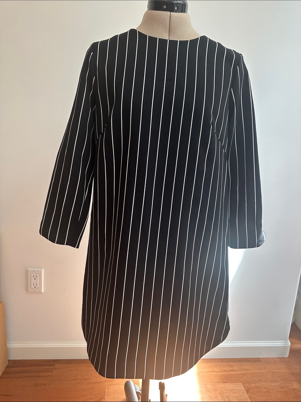 H&M Black and White Vertical-Stripe Shift Dress